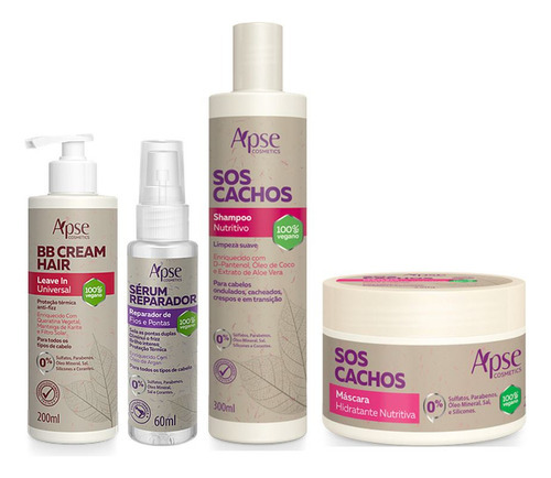 Apse Cachos Shampoo E Máscara + Bb Cream + Sérum Reparador
