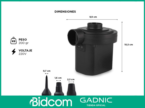 Inflador Eléctrico Gadnic Mini Compresor Aire Con Boquillas