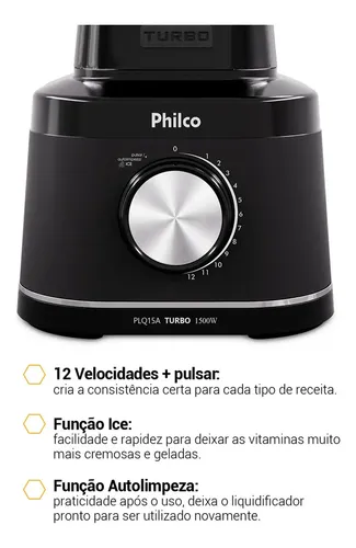 Liquidificador Philco 1500W 3,1L 12 Velocidades com 6 Lâminas PLQ...