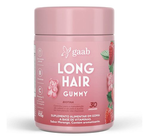 Long Hair Gummy Com Biotina E Vitaminas- Gaab- Morango