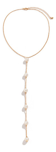 Elegante Collar De Cadena En El Pecho Con Perlas De Imitació