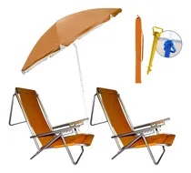 Comprar Combo Playero 2 Reposeras Plegables Sombrilla 1.80 Tirabuzón