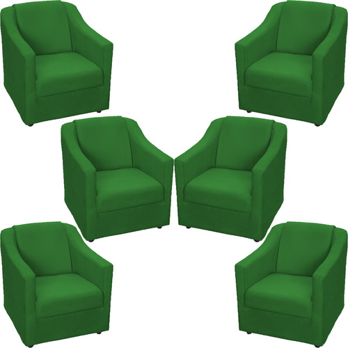 Kit 6 Poltronas Decorativas Reforçadaspara Recepção Suede Cor Verde Desenho do tecido Suede Liso