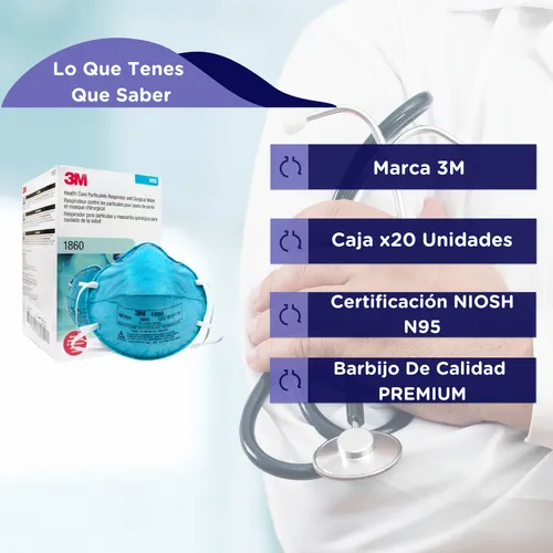 Barbijo Mascarilla 3m 1860 N95 Respirador Medico Caja X20