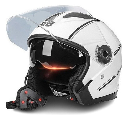 Set Casco Abierto Abatible Motociclista Uso Rudo Gafas Humo