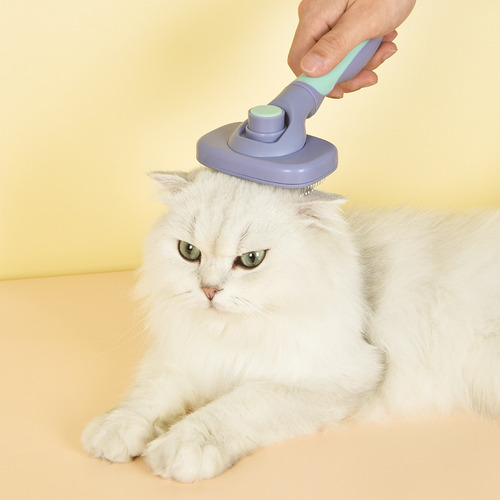 Escova Retangular Botão Limpa Fácil Massageadora Gato Ou Cão Cor Amarelo