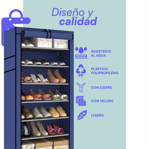 Rack Zapatera Cubierta De Tela 7 Niveles Lincky Organizador Zapatos Color Azul