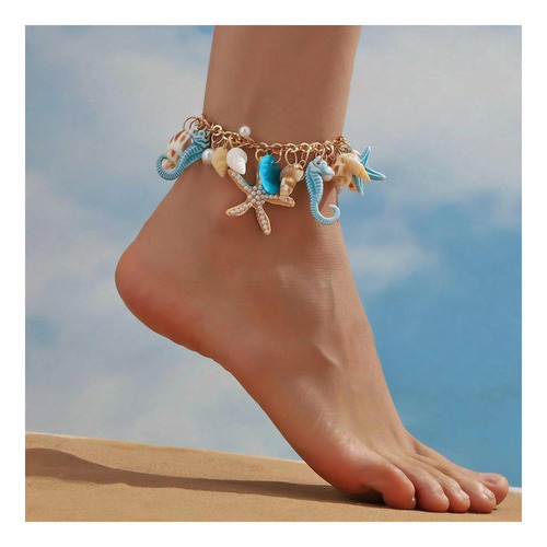 Ruoffeta Collar De Concha De Estrella De Mar, Pulsera De De Azul. 7 Cm