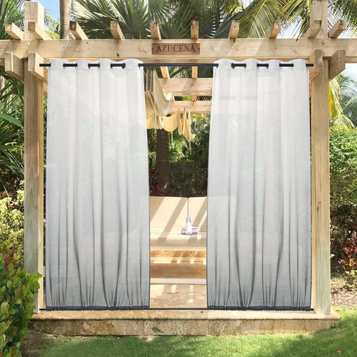 2 Panels Ombre Outdoor Sheer Linen Curtains For Patio  ...