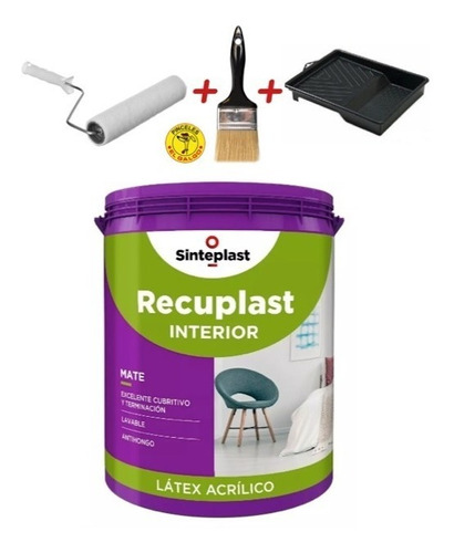 Recuplast Latex Interior Blanco 20lt Sinteplast + Kit Rodill