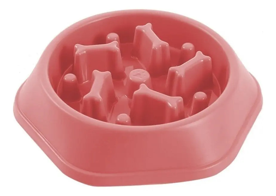 Comedero Perros Come Lento Antideslizante Rosa Per-Ros 450 mL Antiahogo