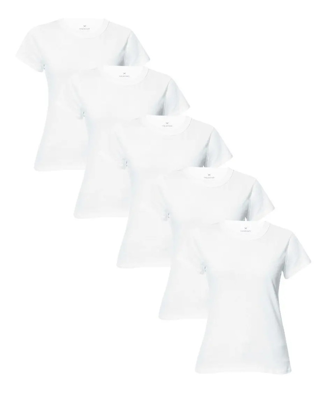 Kit 5 Camisetas Feminina Manga Curta Branca Hering