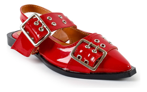 Flats Balerina De Charol Con Hebillas Moda Dama