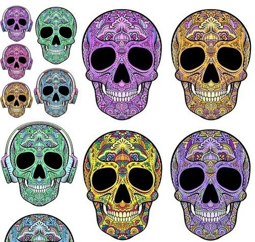 Pack De Diseños Vectorizados De Calaveras Skull Colores