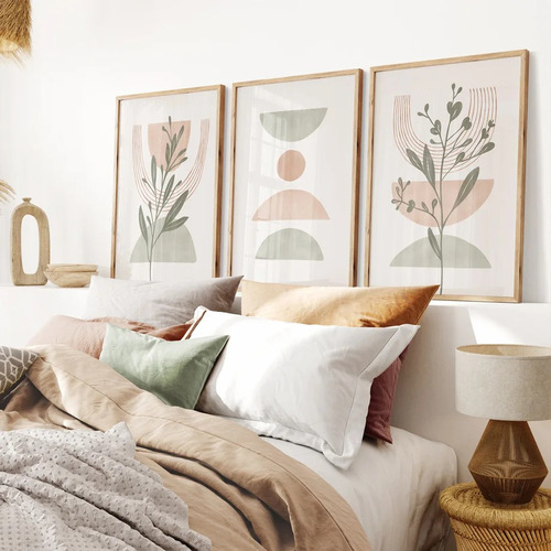 3 Cuadros Decorativos Living Modernos Dormitorio Boho Hojas