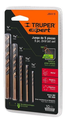 Juego De 5 Brocas P/madera-metal-plastico Truper Expert