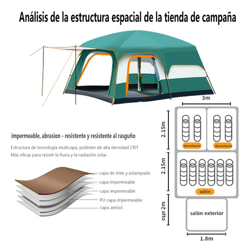 Carpa Instant Acampada Amplia Para 8-12 Personas Double Capa