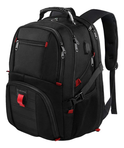 Mochila De 50lt Para Laptop Con Puerto Usb -negro / Rojo