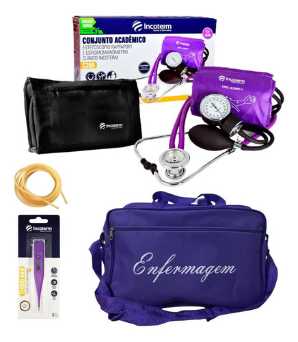 Kit De Enfermagem Esteto Aparelho De Pressão Roxo Incoterm