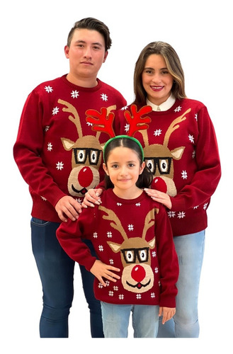 Imagen 3 de 5 de Sueter Navideño / Ugly Sweater Niños Con Reno Con Lentes