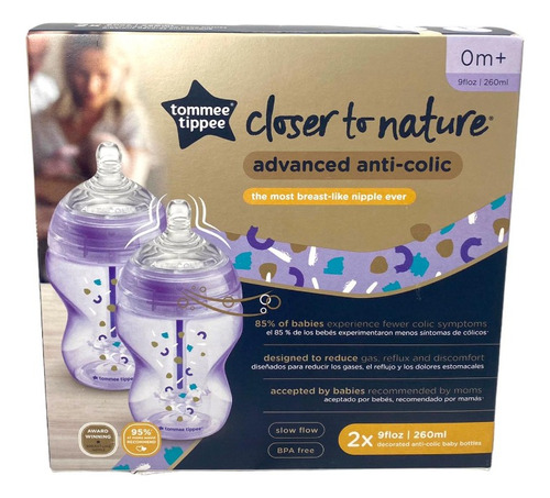 Tommee Tippee Biberones 2*9oz Violeta, Advanced Anticolico Color Violeta