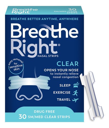 Breathe Right Tiras Nasales Originales Transparentes Sm/med