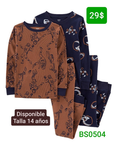 Pijama Marron 4 Piezas Talla 14 Años Bs0504