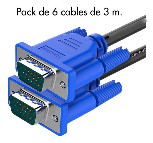 6 Cables 3 Metros Vga A Vga Macho A Macho Laptop Pc Proyecto