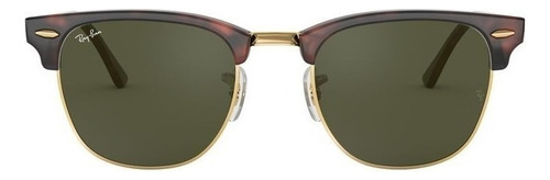 Gafas de sol Ray-Ban Clubmaster Classic Large con marco de acetato color polished tortoise, lente green de cristal clásica, varilla polished tortoise de acetato - RB3016