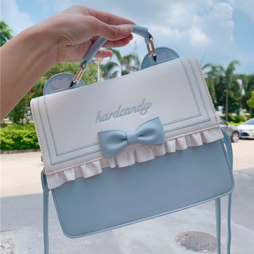 Bolso De Manolindo Para Mujer Kawaii Con Moño Acabado De Los Herrajes Dorado Color Azul Claro Correa De Hombro Azul Claro Diseño De La Tela Lisa