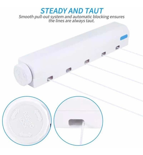 Imagen 5 de 9 de Tendedero Ropa Retráctil Colgador Pared 5 Líneas Extensibles