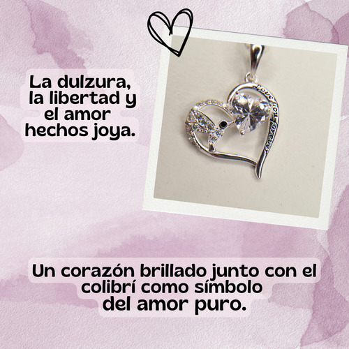 Collar Mujer Plata 925 Cadena + Dije Colibri Con Circones 2 Plateado