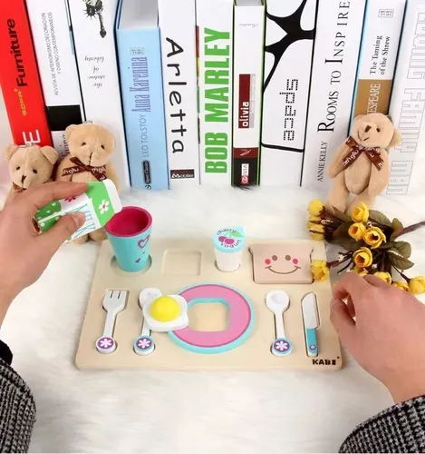 Juego Set Bandeja Desayuno Madera Ecológica Montessori Zk-72