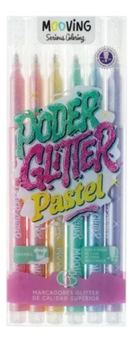 Marcadores Mooving Poder Glitter Pastel X 6 3021606 