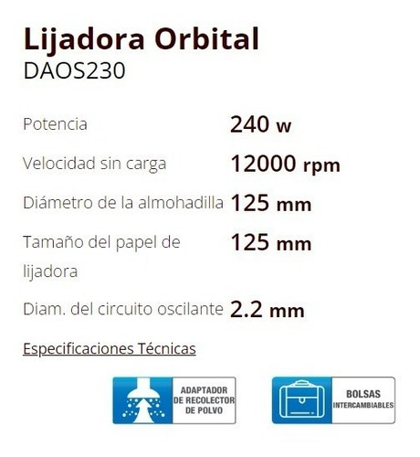 Imagen 3 de 6 de Lijadora Rotoorbital Daewoo 240w Pared Madera Metal Durlock