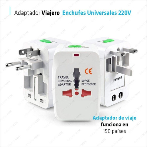 Imagen 3 de 10 de Adaptador Enchufe Universal Con Led Indicador Viajero 220v