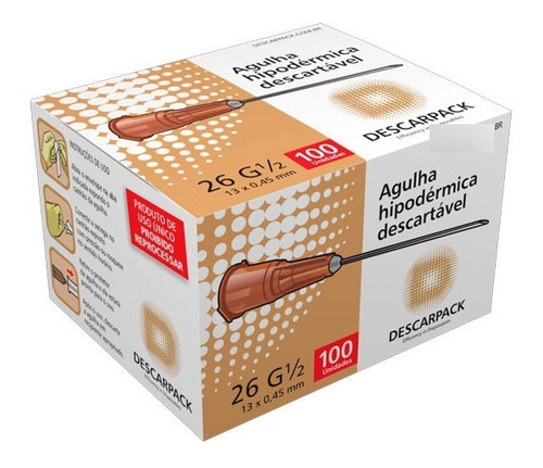 Caixa Agulha Descarpack Extração Milium Marrom 26g 100un X10