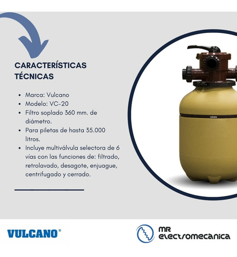 Imagen 4 de 10 de Filtro Pileta Vulcano Vc 20 Para Piscina Hasta 35.000 Litros