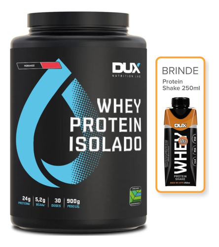 Whey De Proteina Isolada Premium Dux Nutrition + Shake Pro Sabor Morango