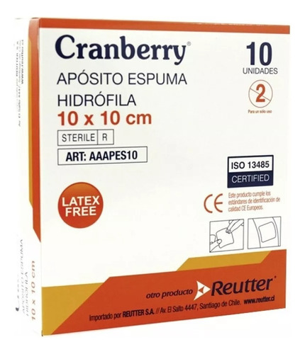 Apósito Espuma Hidrófila 10 X 10 Cranberry Caja 10 Unidades