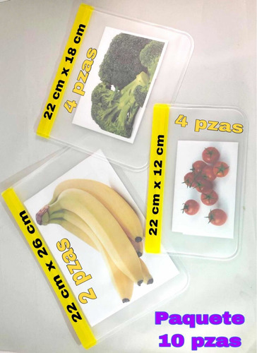 Imagen 2 de 6 de Bolsas De Silicon Reutilizables Para Alimentos Pack 10 Pzas