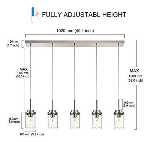 Melucee 5 Lámparas Lineales Modernas Para Isla De Cocina De