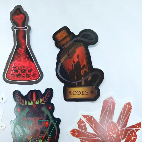 Set 5 Stickers. Magia Cristales. Pociones. Rojo. Granate.