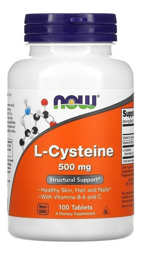 Now Foods Vitaminas, L-cysteine L- Cisteina 500mg 100 Tabs Sin sabor