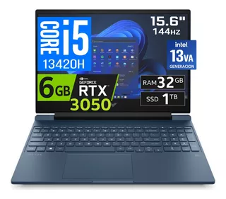 Laptop gamer HP VICTUS 15 FA109 azul 15.6", Intel Core i5 13420H 32GB de RAM 1TB SSD, NVIDIA GeForce RTX 3050 144 Hz 1920x1080px Windows 11 Home