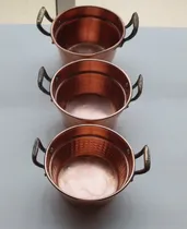 Comprar Antiguos 3 Recipientes Ollitas De Cobre Con Asa De Bronce