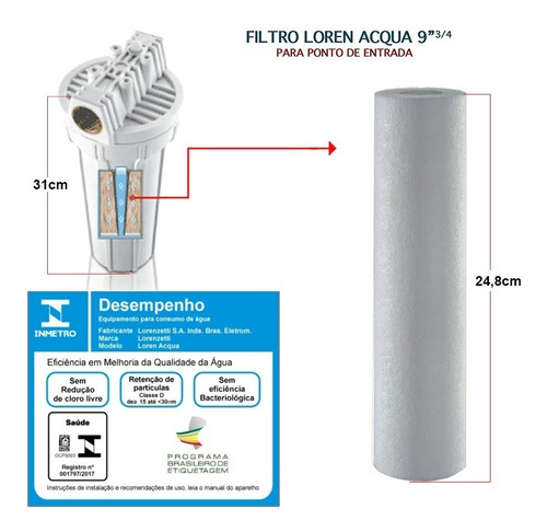Refil Lorenzetti Filtro Loren Acqua 9 3/4 Ponto De Entrada