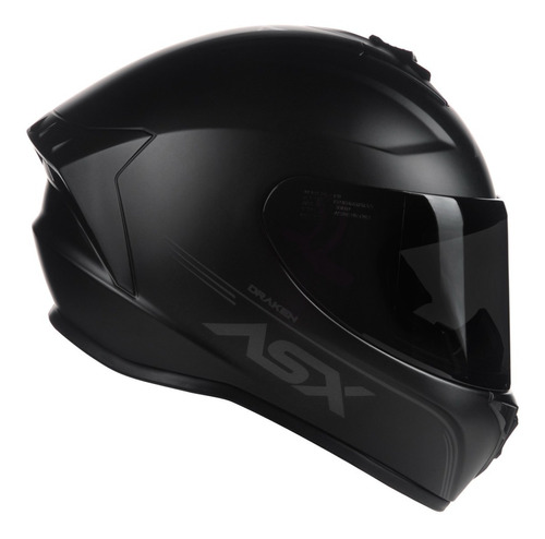 Capacete Asx Draken Solid Preto Fosco + Viseira Fume