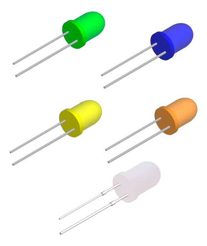 10pz Leds Difusos De 5mm  Amarillo Verde Rojo Azul Naranja