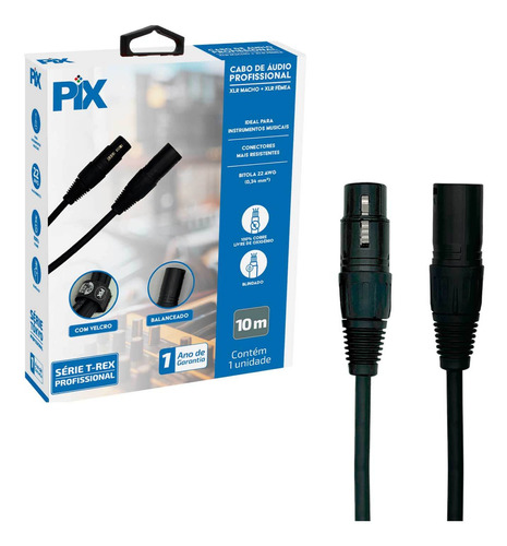 Cabo Xlr Macho Para Xlr Fêmea 10 Metros Profissional